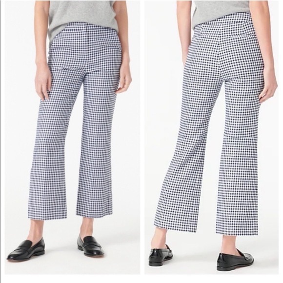 J Crew Hayden kickout crop pant in gingham stretch linen Size 4 - Picture 1 of 3